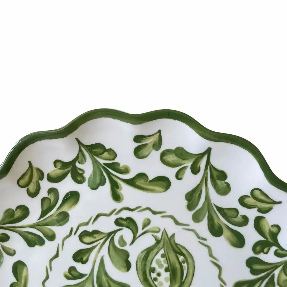 Shabby Chic Green Floral Melamine Dinner Plates 11in Set of 4 Indoor Outdoor NEW